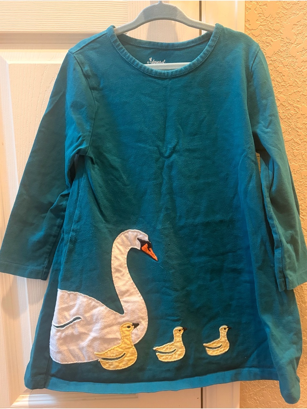 Leveret Girls Teal Swan & Duckling Appliqué Dress
